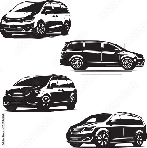 Silhouette Collection of Modern Minivans and MPVs - Adobe Stock