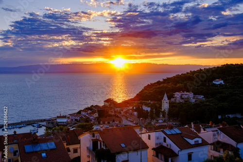 Sunset over Sveti Martin in Mali Losinj, Croatia with a view of the sea
