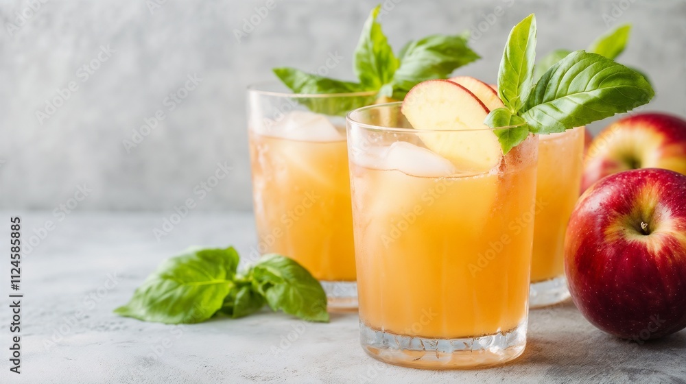 Refreshing Apple Basil Cocktail served in a glass Refreshing Apple Basil Cocktail served in a glass