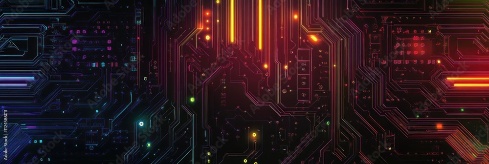 Neon Circuit Board Pattern Abstract Design Colorful Lines Neon Circuit Board Pattern Abstract Design Colorful Lines