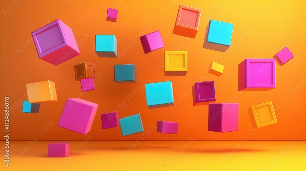 Abstract 3D typography surrounded by floating geometric shapes in bold multicolors, reflecting creativity Abstract 3D typography surrounded by floating geometric shapes in bold multicolors, reflecting creativity