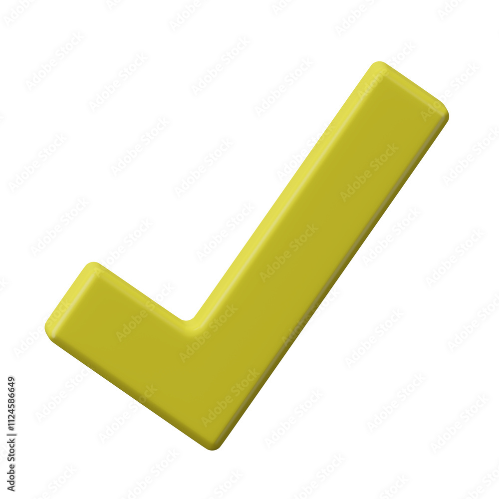 Yellow 3D Check Mark Isolated on White Background,Approval and Validation Concept Yellow 3D Check Mark Isolated on White Background,Approval and Validation Concept