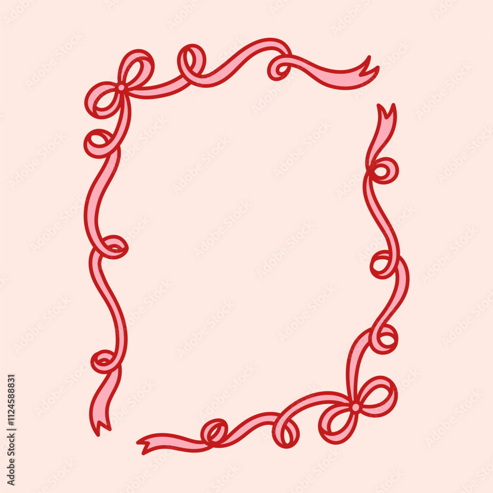 Frame of coquette charming bows and ribbons. Hand drawn holiday border. Vintage bowknots background for greeting cards, wedding, invitations Frame of coquette charming bows and ribbons. Hand drawn holiday border. Vintage bowknots background for greeting cards, wedding, invitations