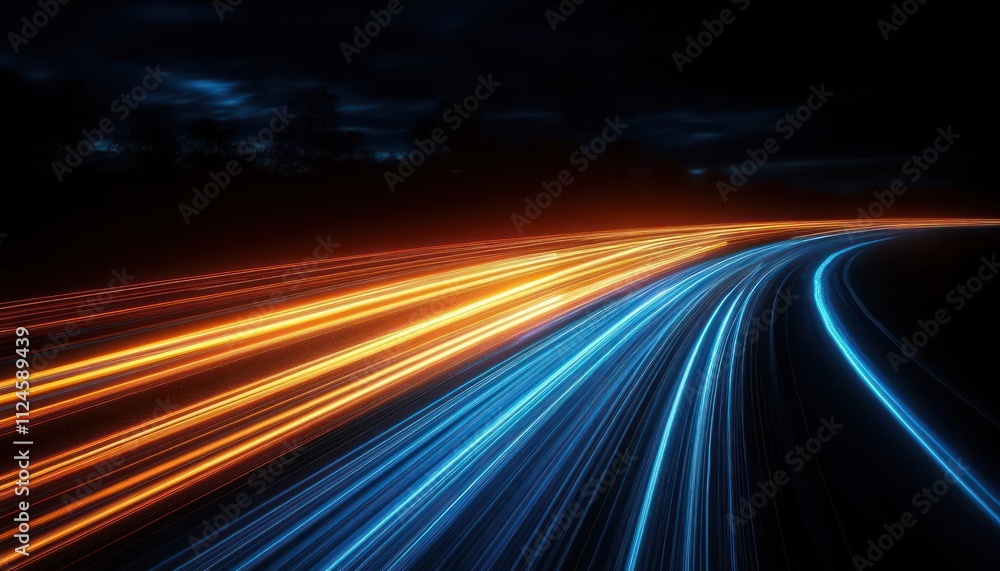 Dynamic Long Exposure Light Trails Night Road Cyberpunk Futuristic Speed Abstract Transportation Dynamic Long Exposure Light Trails Night Road Cyberpunk Futuristic Speed Abstract Transportation