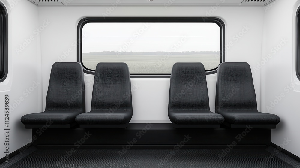Modern Train Compartment with Comfortable Seating View Modern Train Compartment with Comfortable Seating View