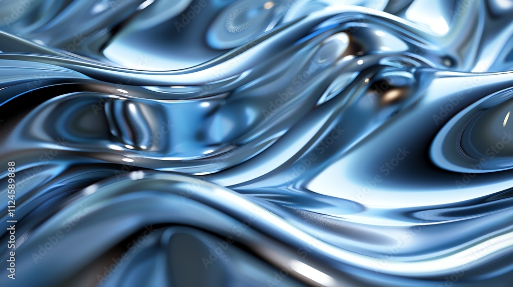 Abstract 3D render of a blue, shiny, flowing surface. Abstract 3D render of a blue, shiny, flowing surface.