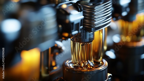 engine oil coating car pistons during operation, close-up