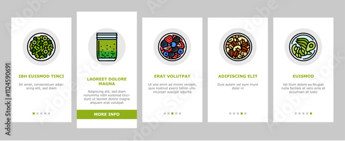 raw foodism food organic onboarding mobile vector vegan detox, cleanse nutrition, superfoods enzymes, sprouts juicing, smoothies raw foodism food organic illustrations