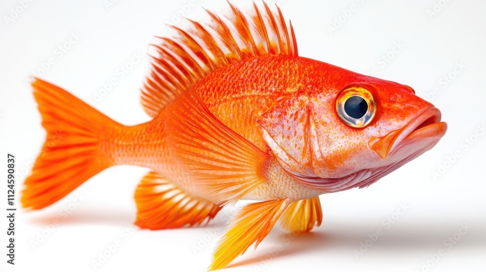 Vibrant Orange Fish with Detailed Fins Swimming Gracefully in Bright White Background Vibrant Orange Fish with Detailed Fins Swimming Gracefully in Bright White Background