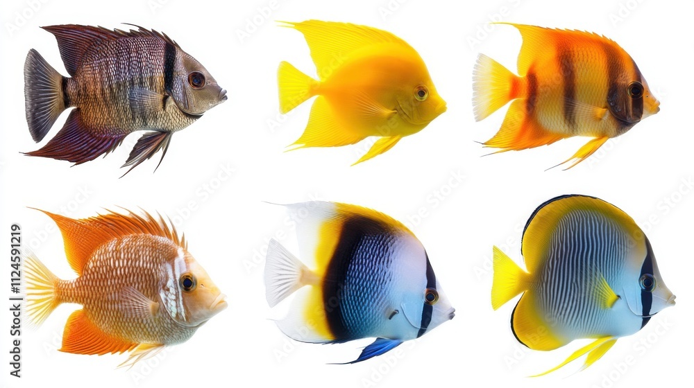 Fototapeta premium Colorful Marine Fish Displaying Vibrant Patterns and Varieties in Aquatic Environment
