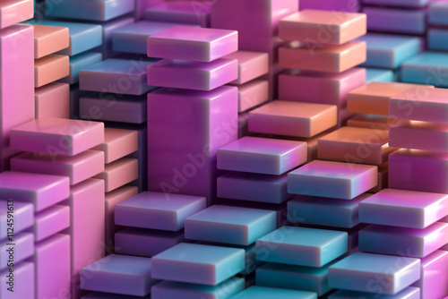 Colorful matrix of stacked cubes in a digital geometric pattern.