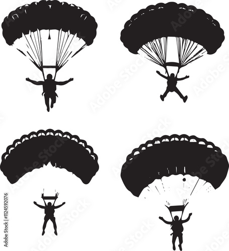 Silhouette of Parachutists in Various Stages of Descent