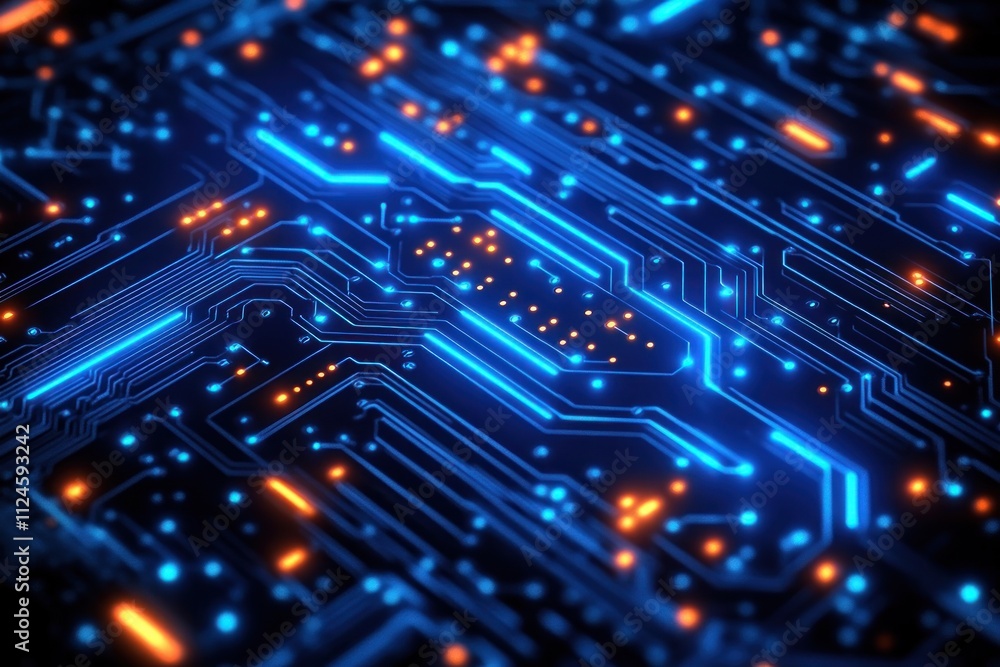 Futuristic Neon Blue Circuit Board Design Abstract Art Futuristic Neon Blue Circuit Board Design Abstract Art