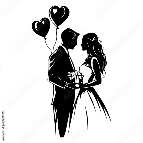 silhouette of a couple with balloons 