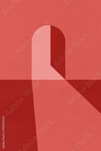 Geometric illustration of an open red doorway casting light