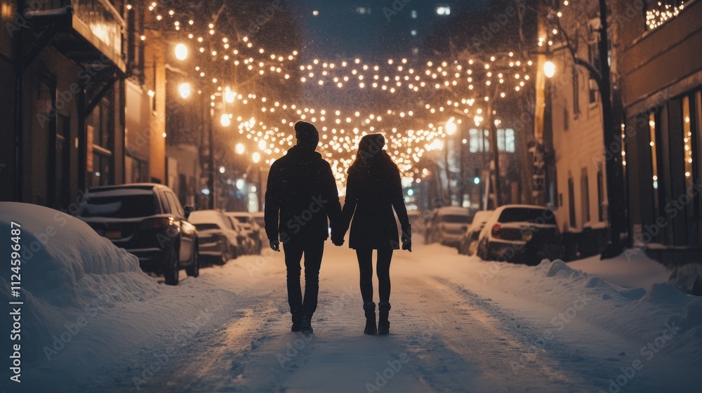 Couple walking in the city on New Year's Eve Couple walking in the city on New Year's Eve