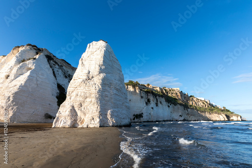 Chalk cliffs on the beach near Vieste, Italy with nobody around