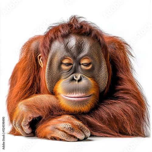 High-quality orangutan isolated on white background for wildlife design projects. photo