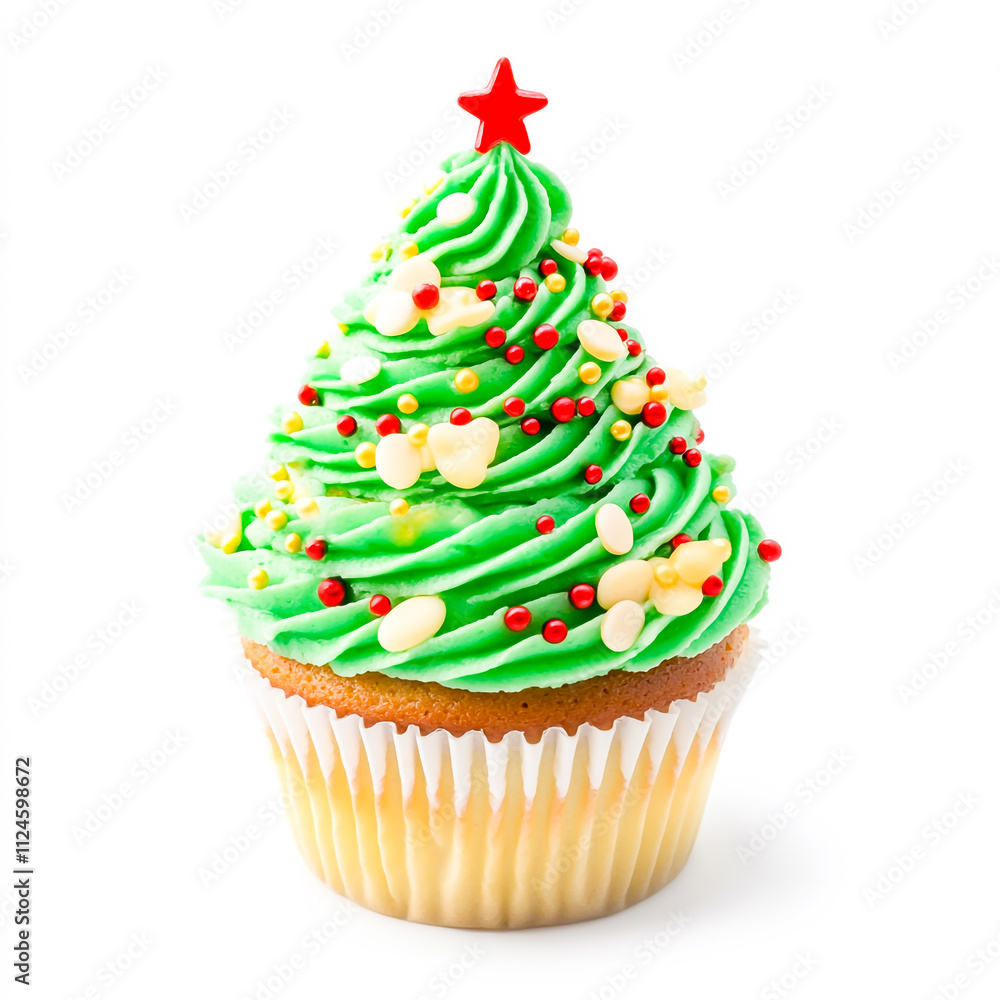 Christmas tree cupcake isolated on white backround Christmas tree cupcake isolated on white backround