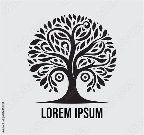 Black and white tree silhouette logo design