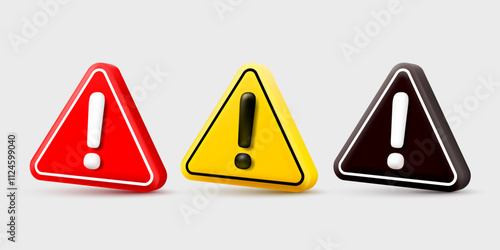 Warning caution sign, problem message mark, danger icon 3d. Vector illustration 