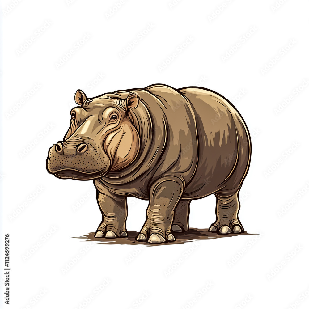 Fototapeta premium Hippopotamus isolated on white background for wildlife and nature designs.