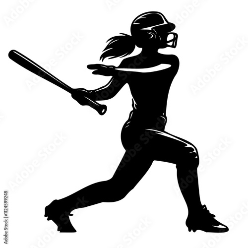 softball player female silhouette batter swing, concept. A silhouette of a female baseball player swinging a bat, capturing the athleticism and dynamic motion of the sport.