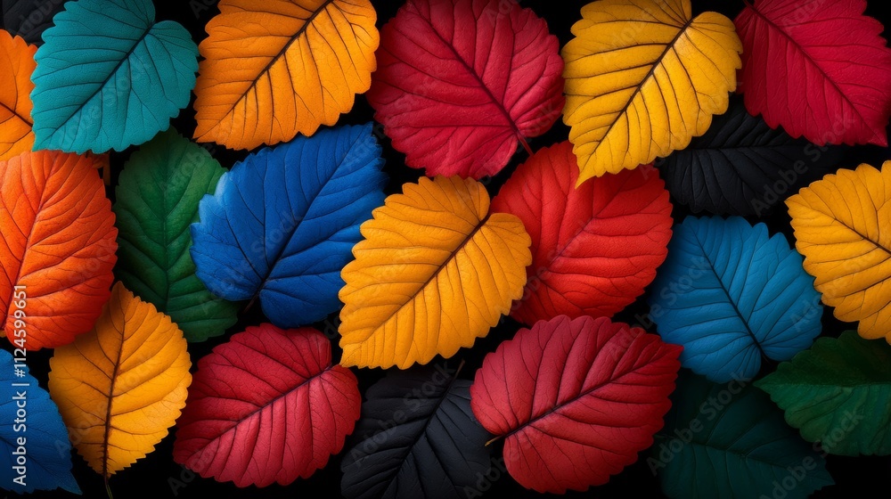 Colorful array of leaves with a black background Colorful array of leaves with a black background
