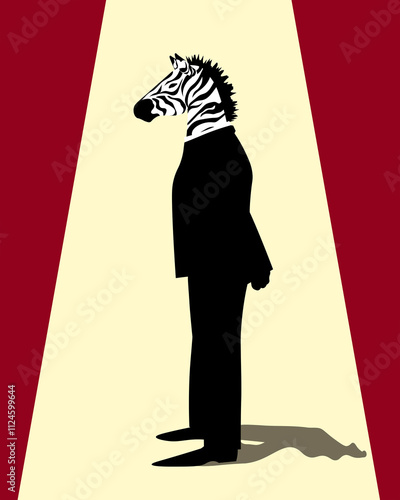 Illustration of a silhouette with a zebra head in a suit under a spotlight photo