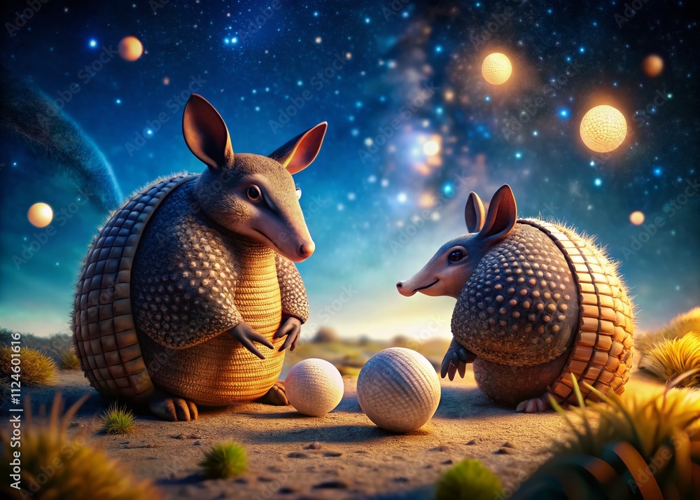 Adorable Cartoon Armadillos in Various Poses: Sitting, Standing, and Rolled Up into a Ball – A Cute Animal Character Design for Night Photography Adorable Cartoon Armadillos in Various Poses: Sitting, Standing, and Rolled Up into a Ball – A Cute Animal Character Design for Night Photography