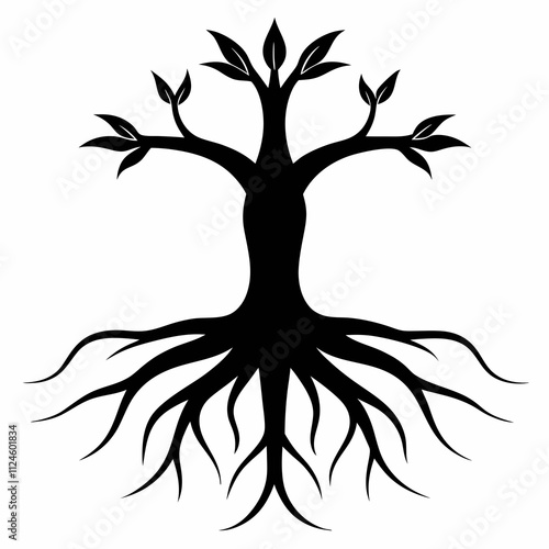 Black Silhouette of Root System Vector Illustration