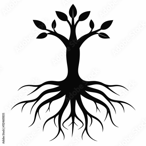 Black Silhouette of Root System Vector Illustration