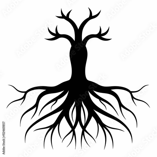 Black Silhouette of Root System Vector Illustration