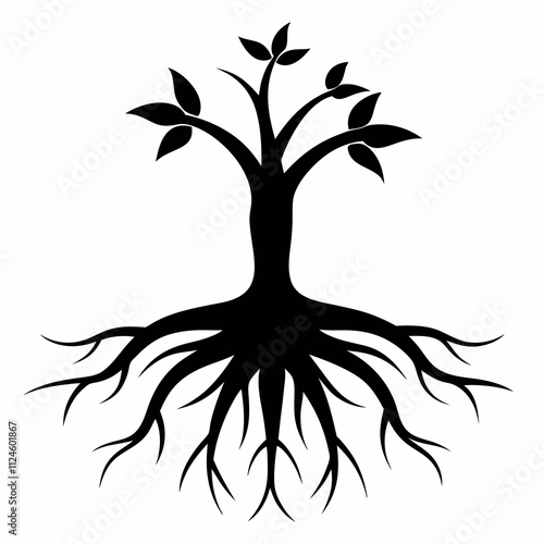 Black Silhouette of Root System Vector Illustration