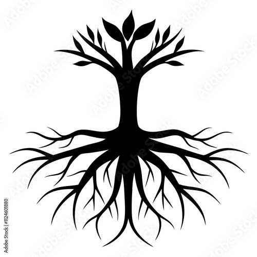 Black Silhouette of Root System Vector Illustration