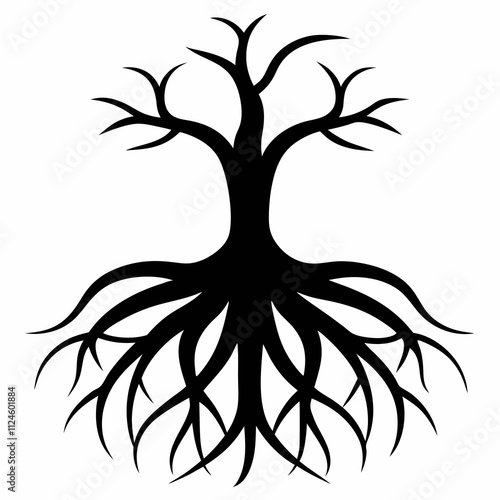 Black Silhouette of Root System Vector Illustration
