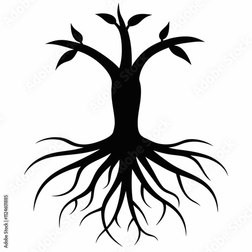 Black Silhouette of Root System Vector Illustration
