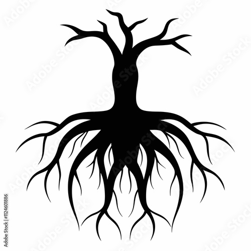 Black Silhouette of Root System Vector Illustration