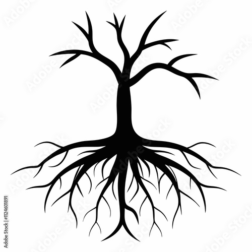 Black Silhouette of Root System Vector Illustration