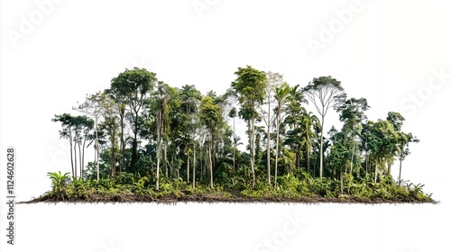 Lush tropical rainforest isolated on white background. photo