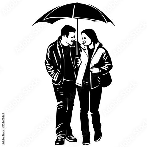 silhouette of a person with umbrella black and white vector illustration