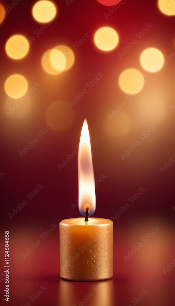 Romantic Golden Candle with Crimson Bokeh for Branding and Ambiance Romantic Golden Candle with Crimson Bokeh for Branding and Ambiance