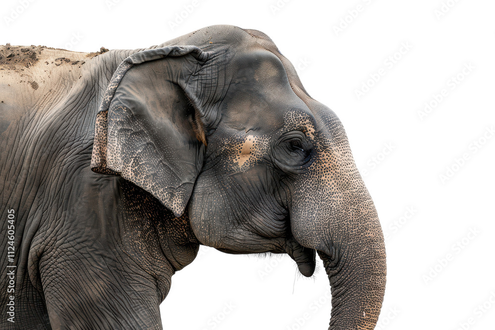 Fototapeta premium Hyperrealistic Side Profile of an Asian Elephant - Perfect for Wildlife and Nature Projects