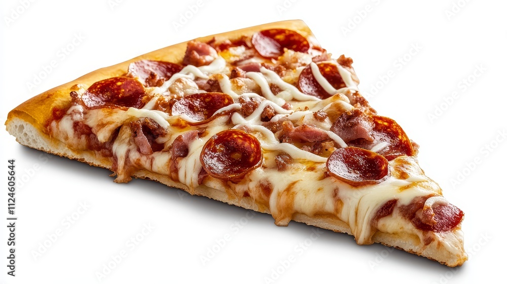 A triangular slice of pizza loaded A triangular slice of pizza loaded