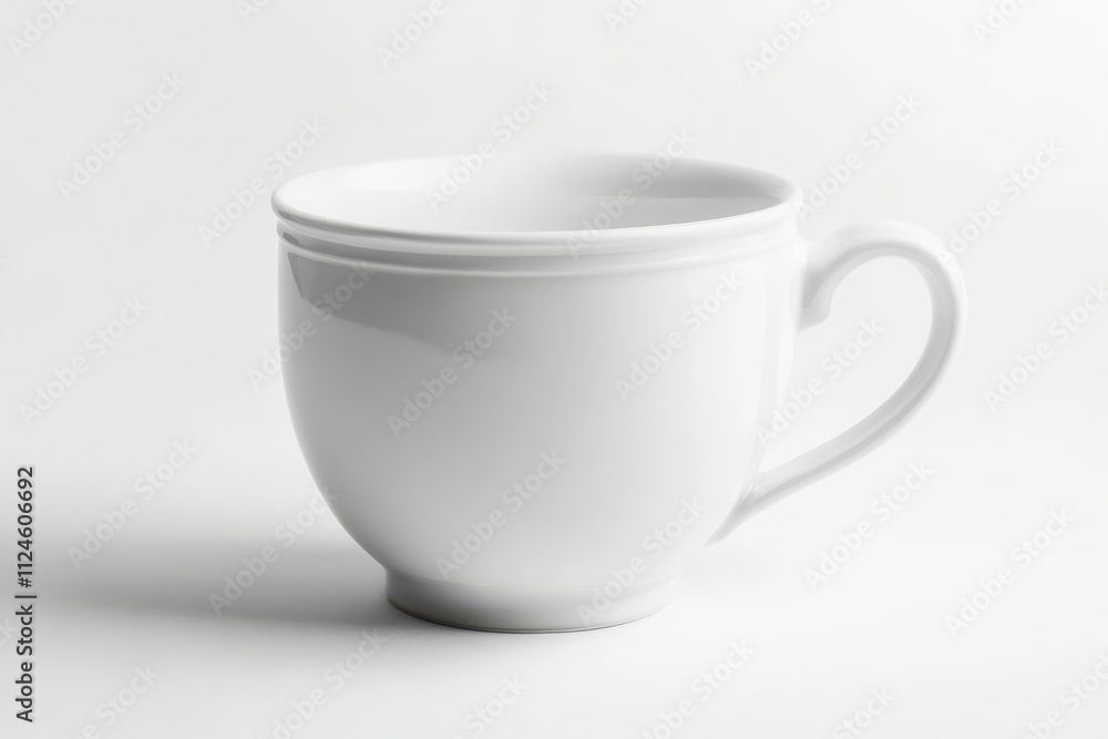 Minimalistic ceramic mug with smooth handle on white background Minimalistic ceramic mug with smooth handle on white background