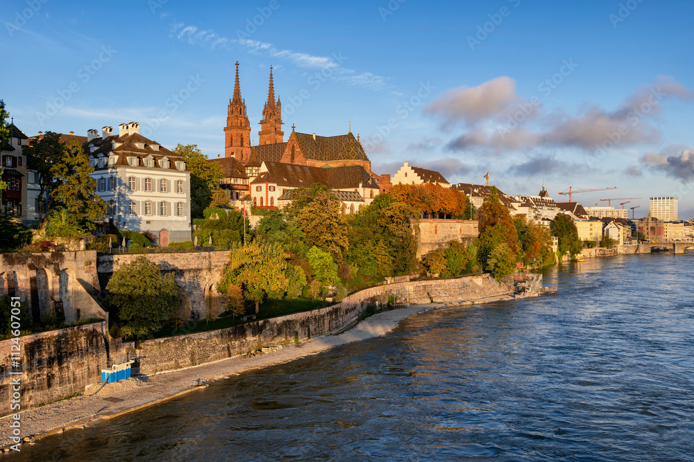 Basel city skyline in autumn with Old Town and Rhine River Basel city skyline in autumn with Old Town and Rhine River