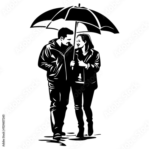 silhouette of a person with umbrella black and white vector illustration