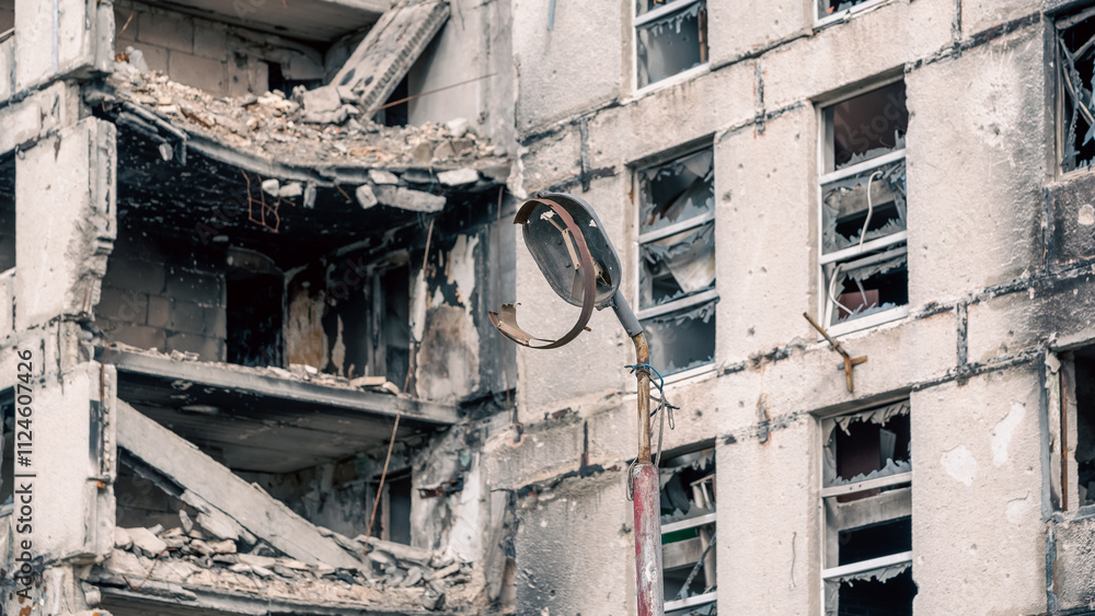 destroyed and burned houses in the city in Ukraine destroyed and burned houses in the city in Ukraine