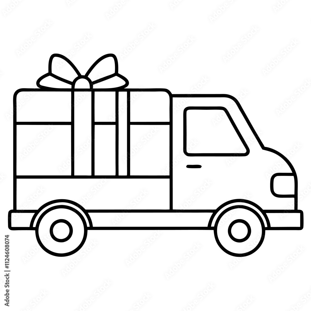 gift box with ribbon in a delivery van gift box with ribbon in a delivery van