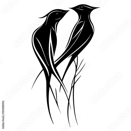 two birds on a branch, couple of love birds vector illustration keywords